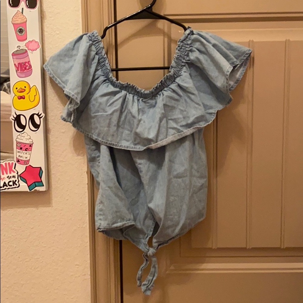 baby blue off the shoulder top